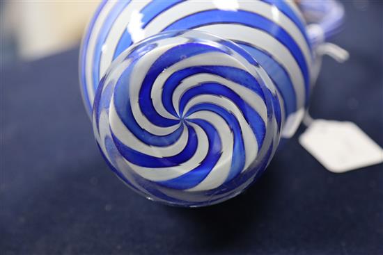 A French blue and white swirl glass ewer, possibly Clichy, mid 19th century, H.29.5cm